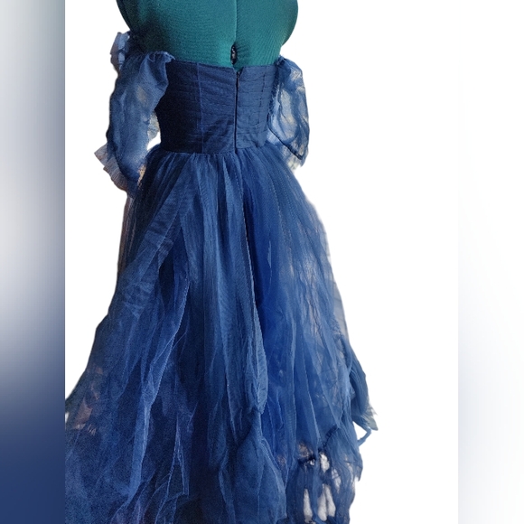 Ruffles Tulle Ball Gowns Off Shoulder Dresses 2024 Long Strapless Navy Blue - Picture 6 of 11